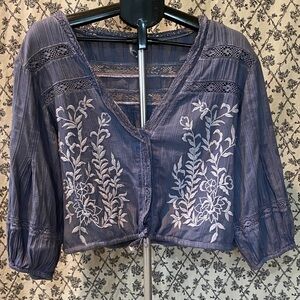 Free People Embroidered Blouse 100% Cotton